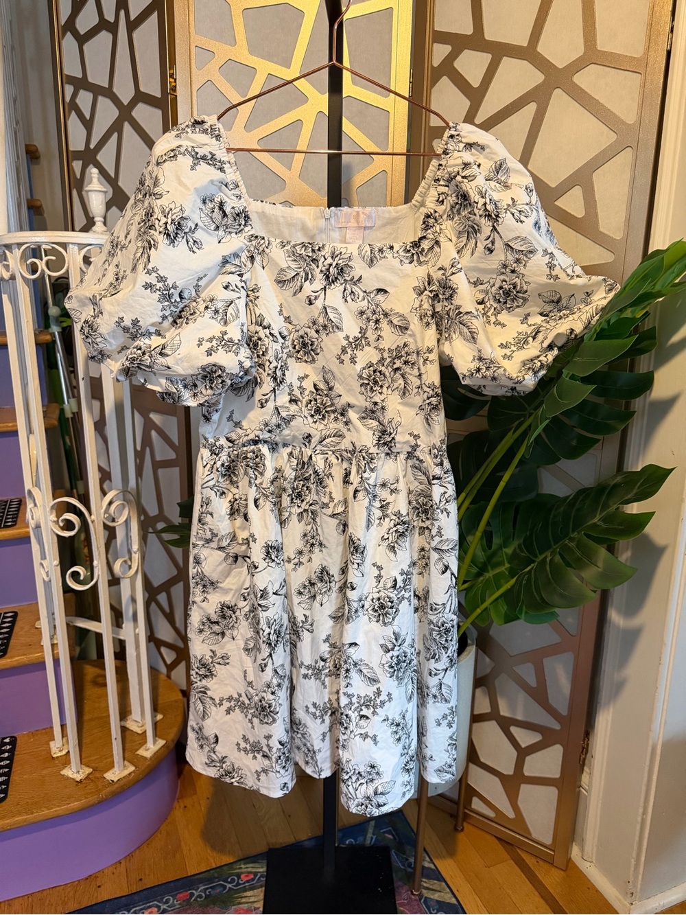 Rachel Parcell White Dress with Black Floral Print
